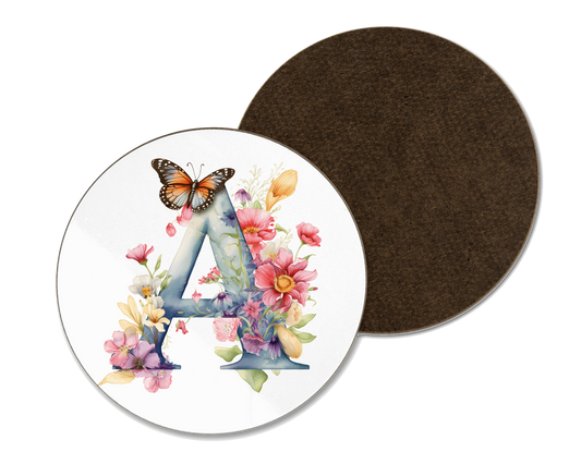 A white coaster with a floral a illustration