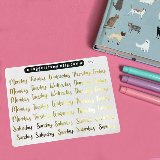 Days Of The Week Foil Planner Stickers