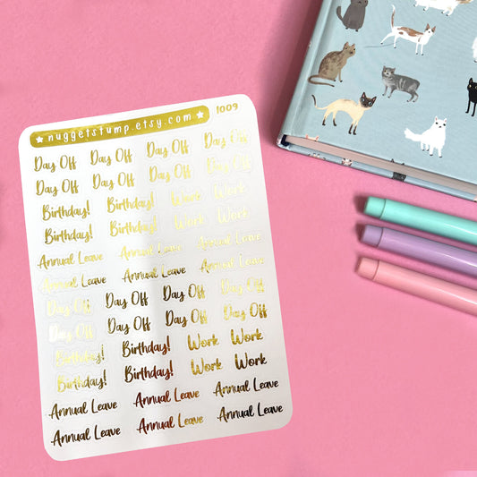 Time Off Foiled Planner Stickers