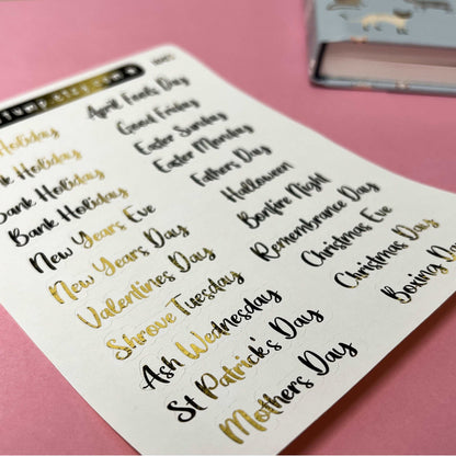 Bank Holiday Foil Planner Stickers